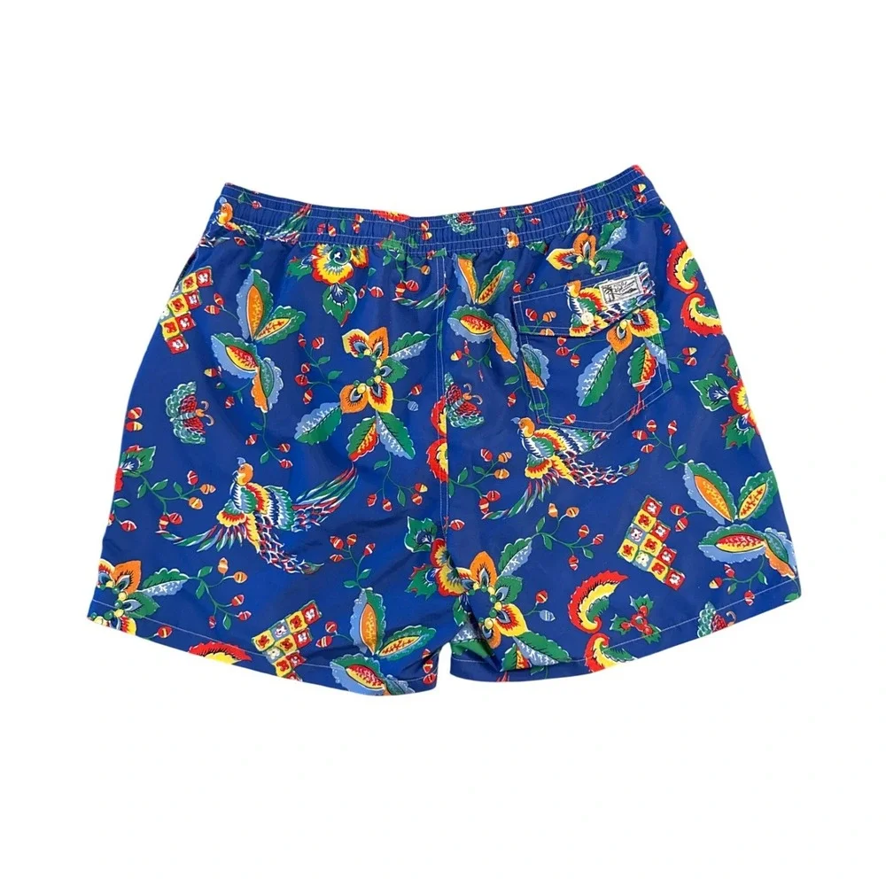 Polo Ralph Lauren Mens Tropical Swim Trunks Bird Floral XXL Blue Board Shorts
